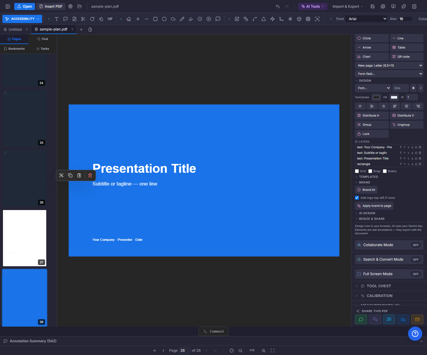 Canvas Mode design tools on a PDF page